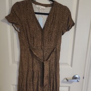 LOFT Tan Animal Print Midi Dress